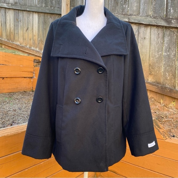 Calvin Klein Black Double Button Pea Coat Size Large - Picture 4 of 15